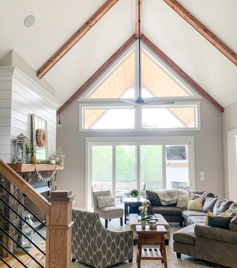 A-Frame Living Room with a Bright Peak