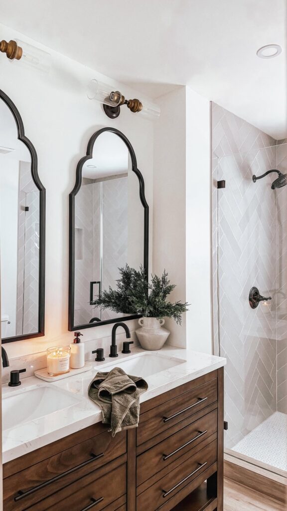 Arched Walnut Double Vanity