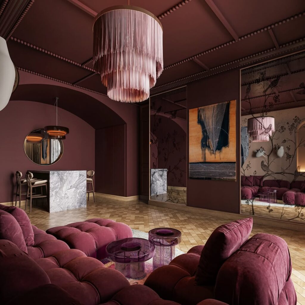 Art Deco Burgundy Plum Lounge