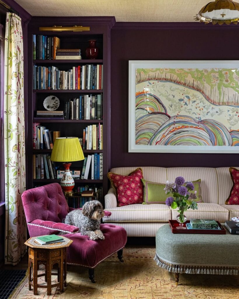 Aubergine living room library