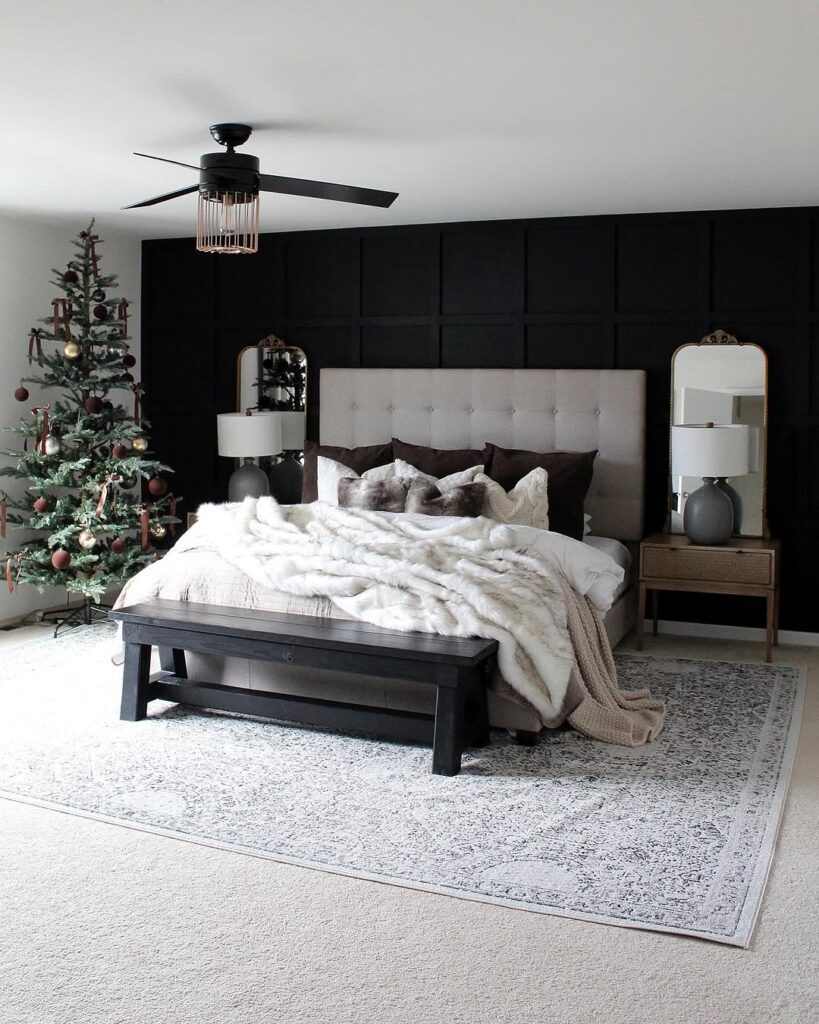 Black Accent Wall in a Grey Bedroom for Winter