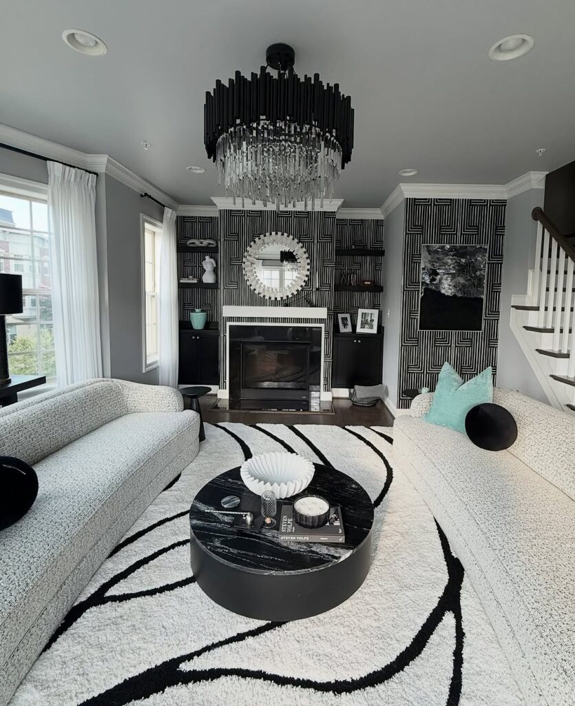 Black and Silver Geometric Living Room