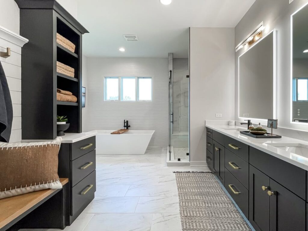 Black Double Vanity for a Spa-Like Farmhouse Bathroom