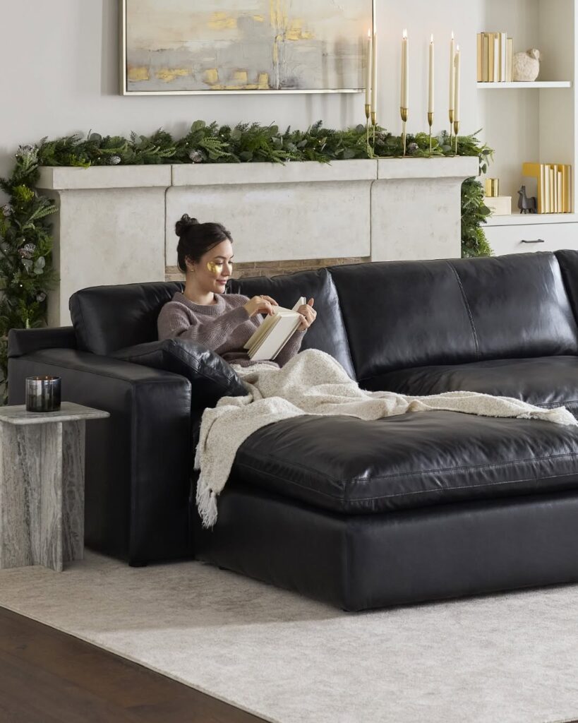 Black Sectional Living Room in Cozy Luxe Style