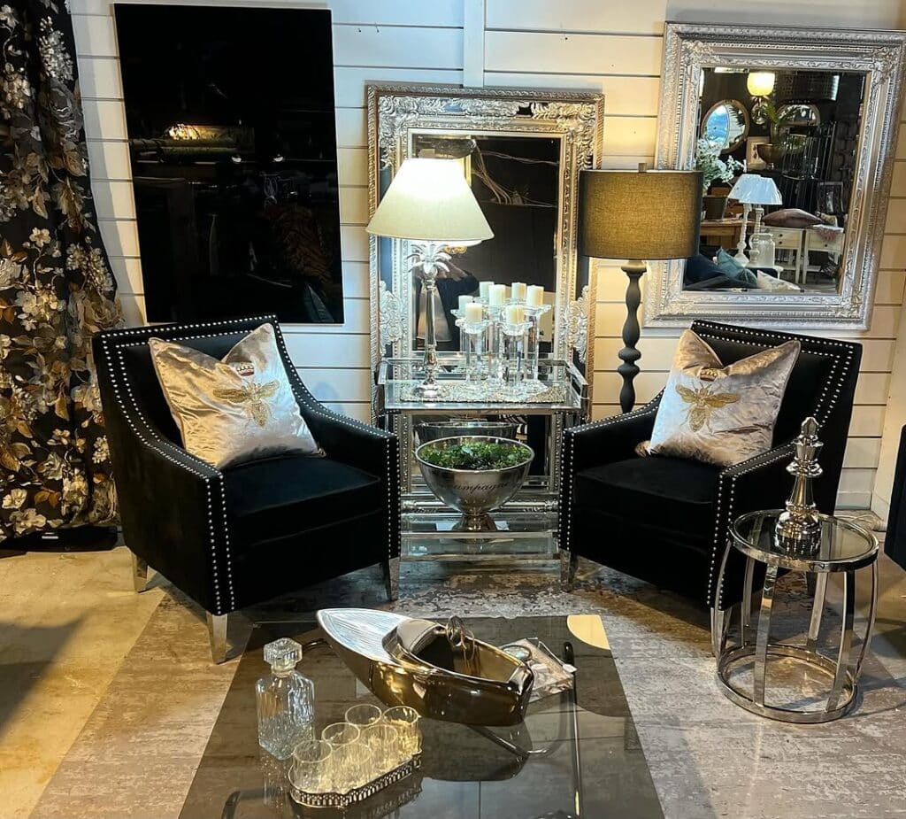 Black Velvet Seating and Mirror Surface