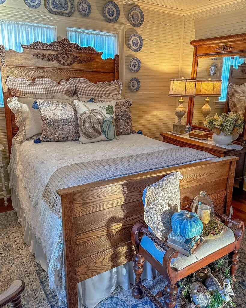 Blue and Oak Country Bedroom