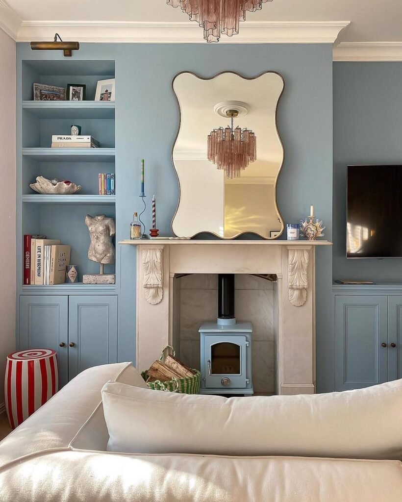 Blue and White Room Storage and Seating