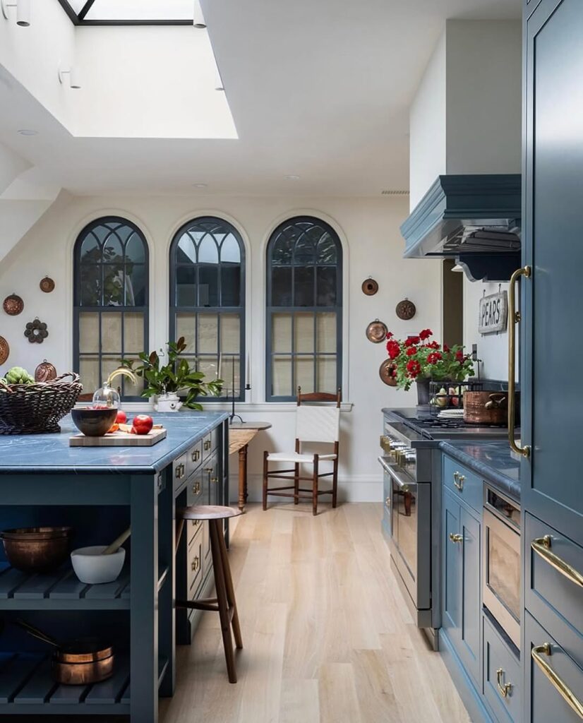 Blue French Country Arched Windows