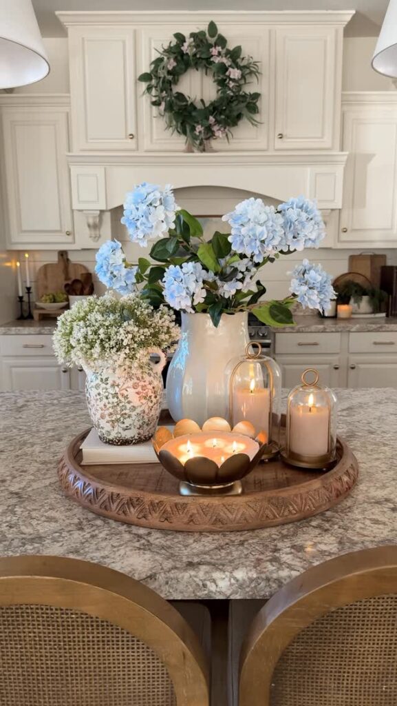 Blue Hydrangea Kitchen Tray with a Glow