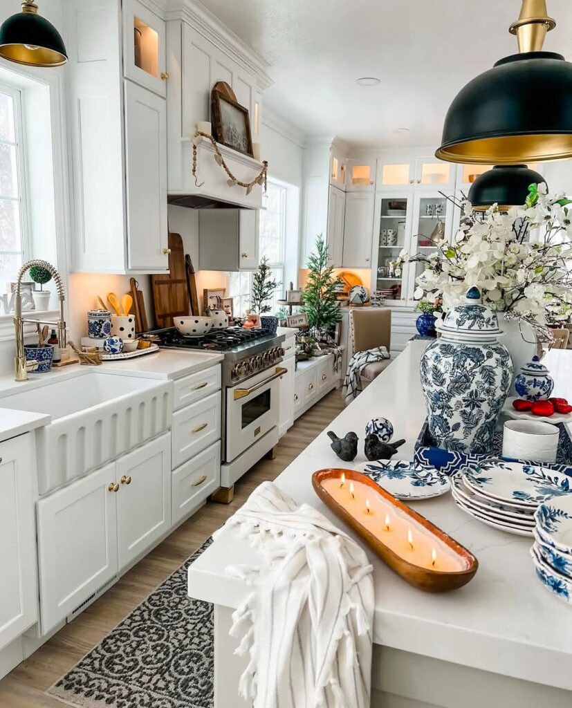 Blue Porcelain Kitchen for Winter Hosting