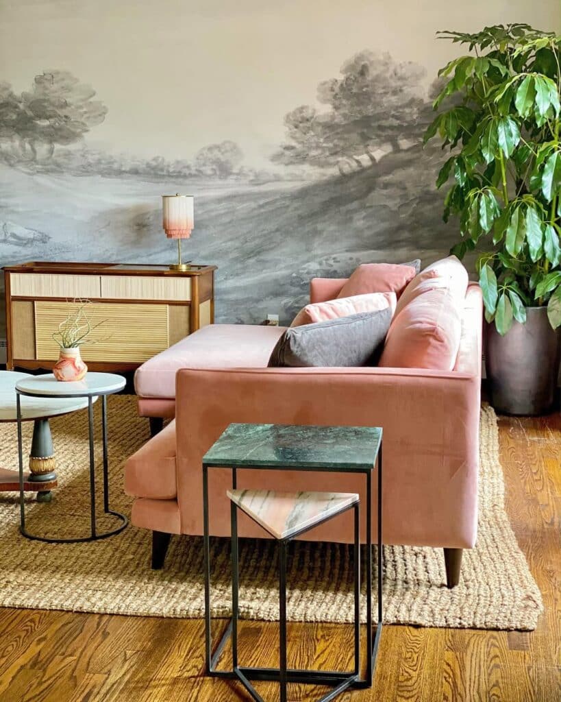 Blush and Misty Grey Living Room