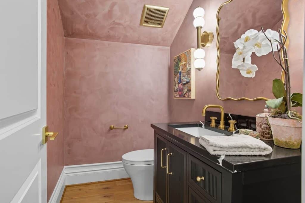 Blush Venetian Plaster for a Glam Powder Room