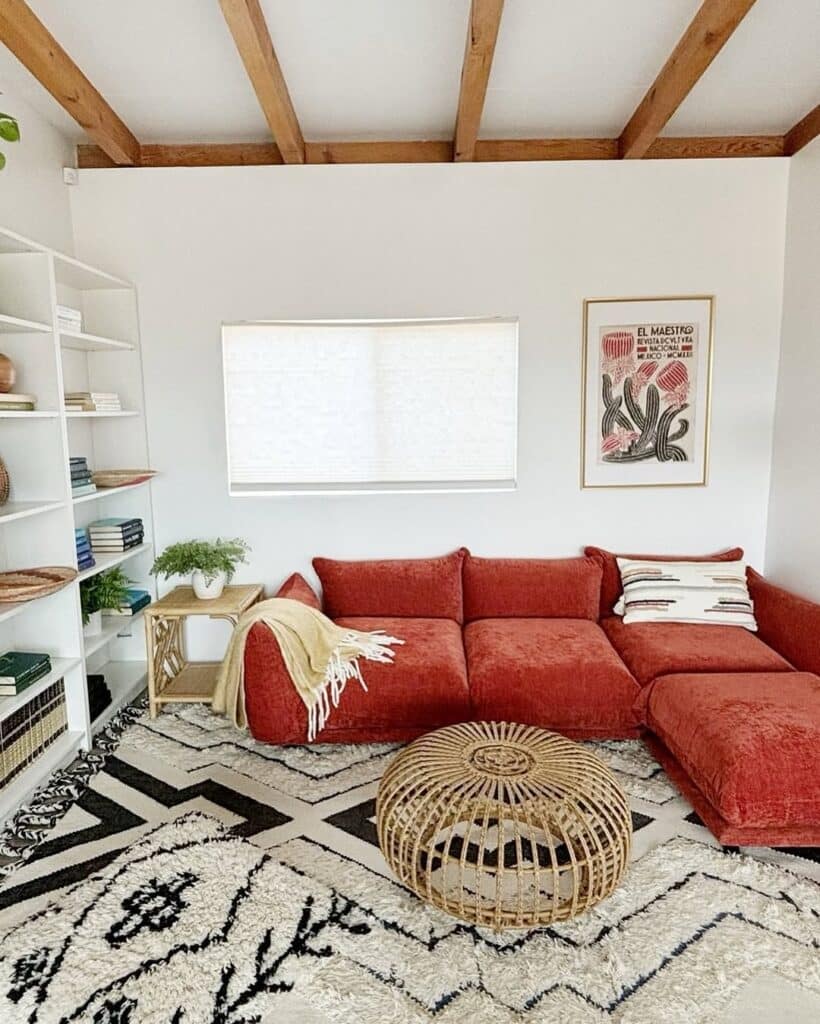Boho room, airy and terracotta sectional