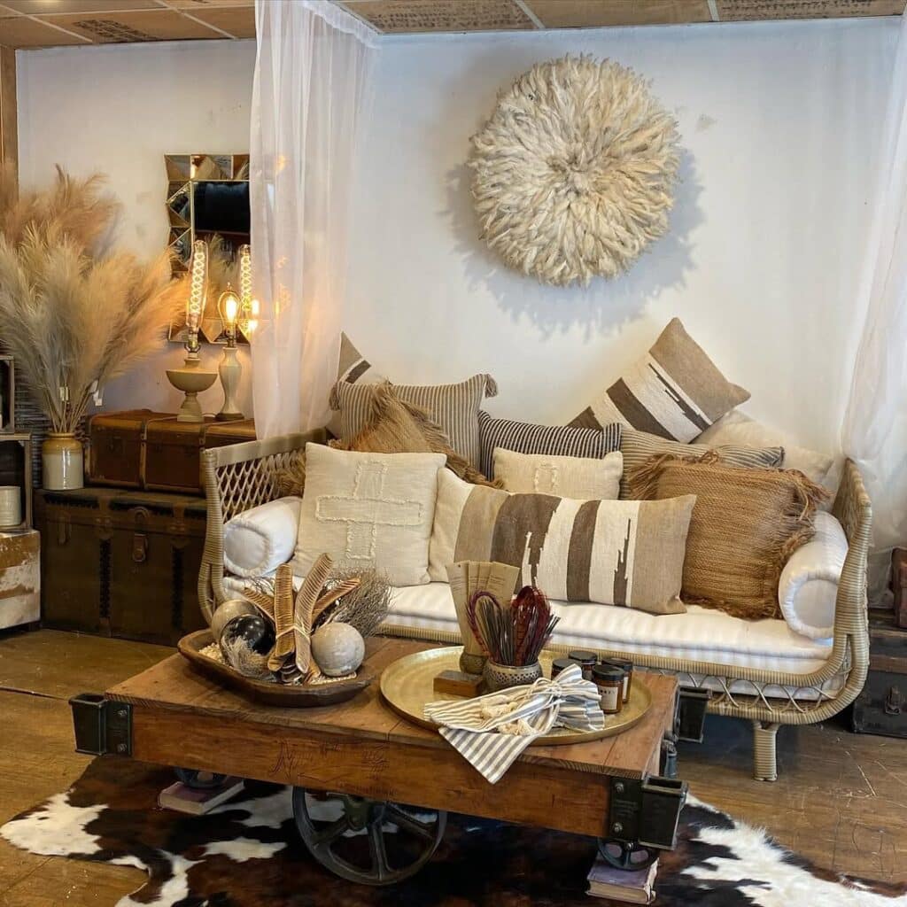 Boho Textile Layers with a Vintage Trunk