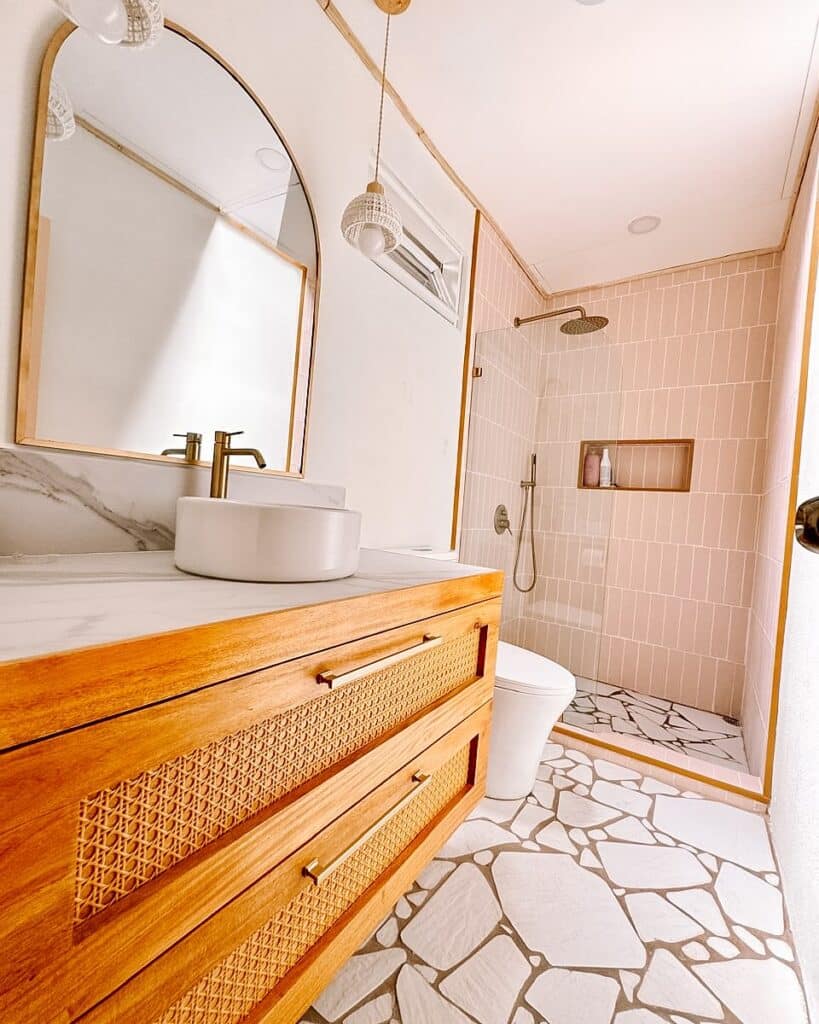 Boho Vanity with Cane in a Warm Minimal Style