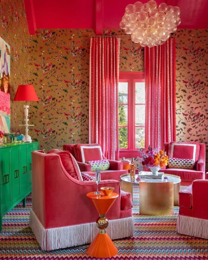 Bold Maximalist Pink Lounge for Entertaining