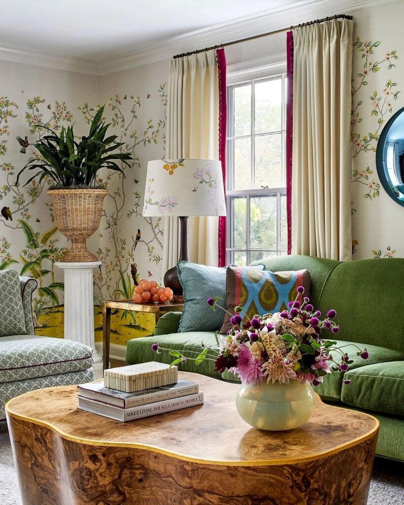Botanical Velvet Lounge in English Manor Style