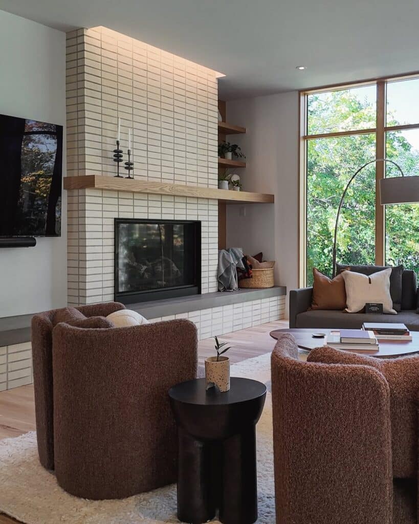 Brick Hearth Fireplace with Slim Mantel