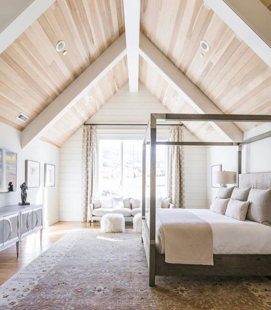 Bright Vaulted Bedroom With Wood Beams