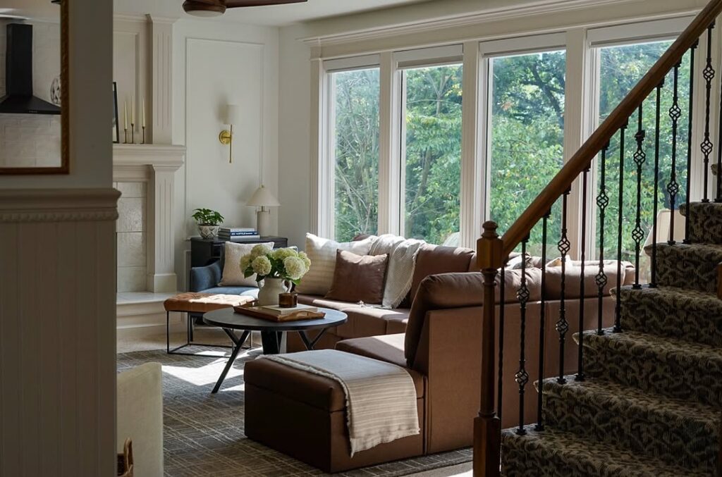 Brown Sectional Near Large Windows