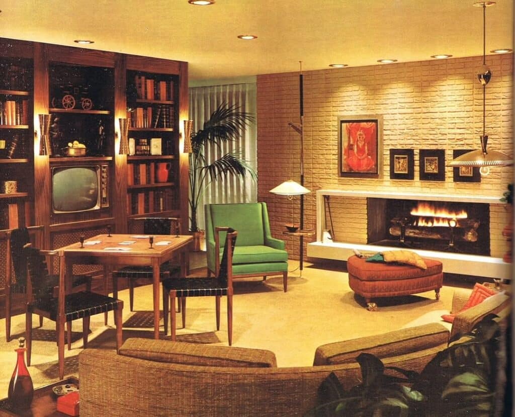 Built-In Brick Hearth Media Lounge