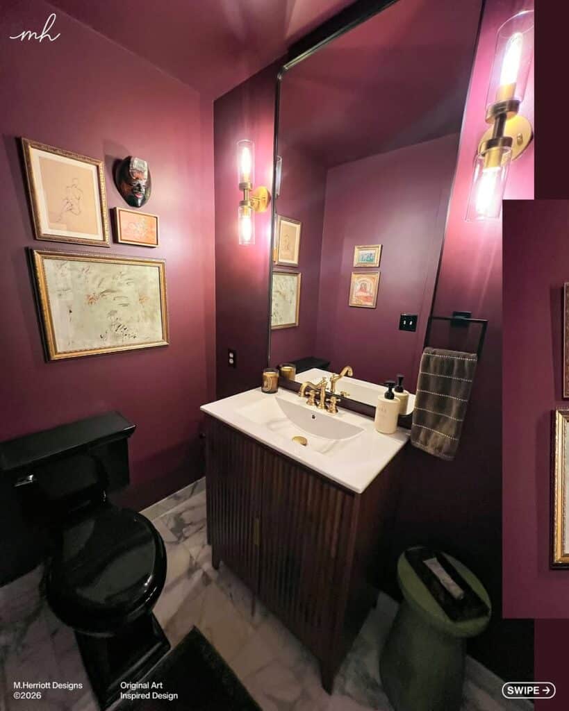 Burgundy Walls for a Luxe Powder Room