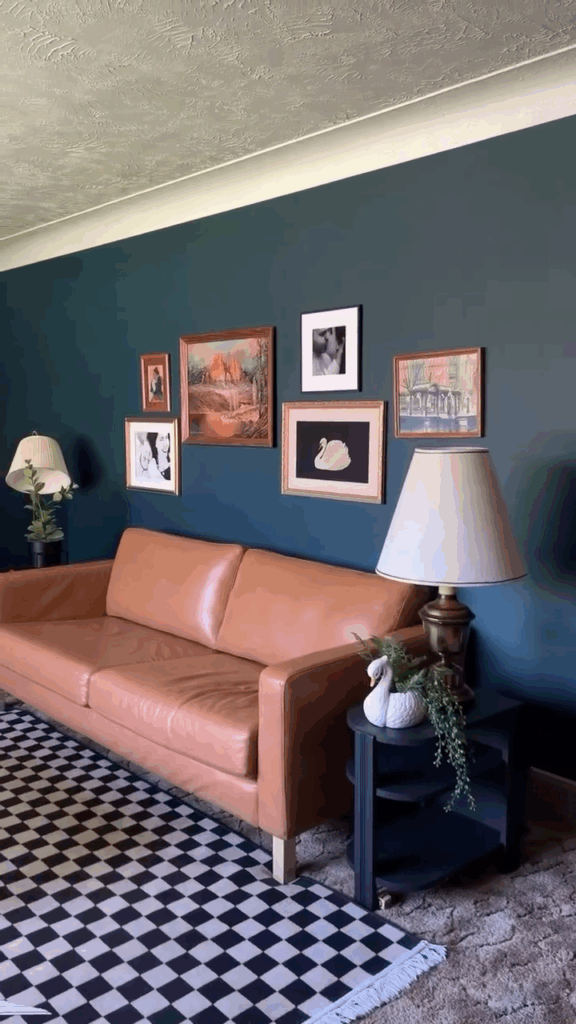 Camel Sofa Against a Teal Backdrop