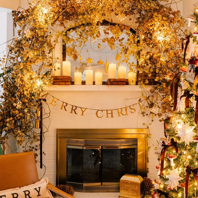 Candlelit Garland with a Golden Glow