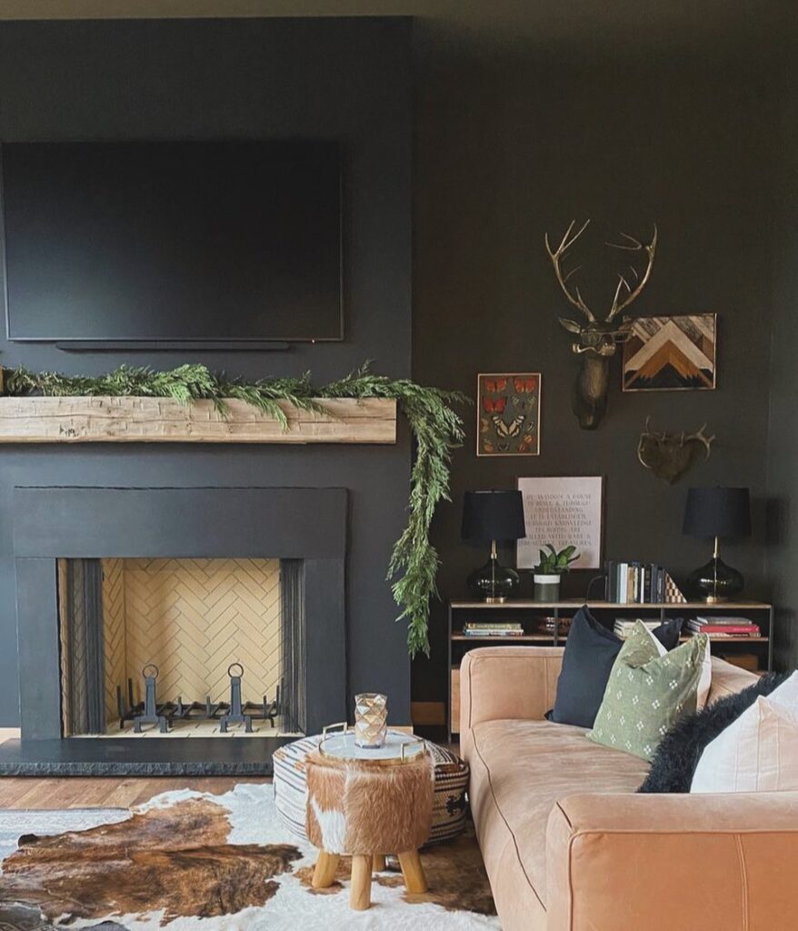 Charcoal Hearth Lodge Room with Caramel and Cognac Leather