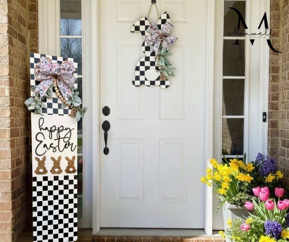 Checkered Spring Easter Bunny Door Hanger