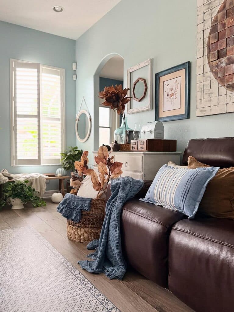 Chocolate Sofa and Sky Blue Details