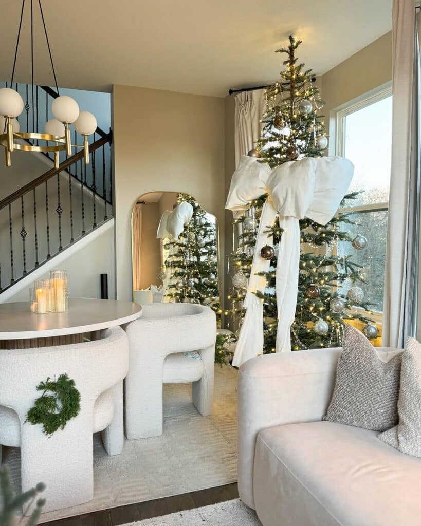 Christmas Decor With a Neutral Glam Style and Oversized Bow