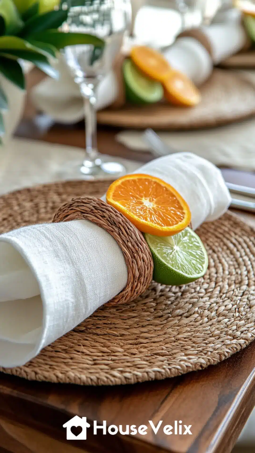 Citrus Slice Napkin Rings with Linen Napkins