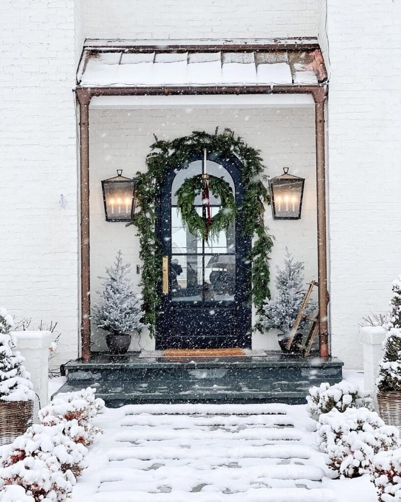 Classic Evergreen Entry with Snow