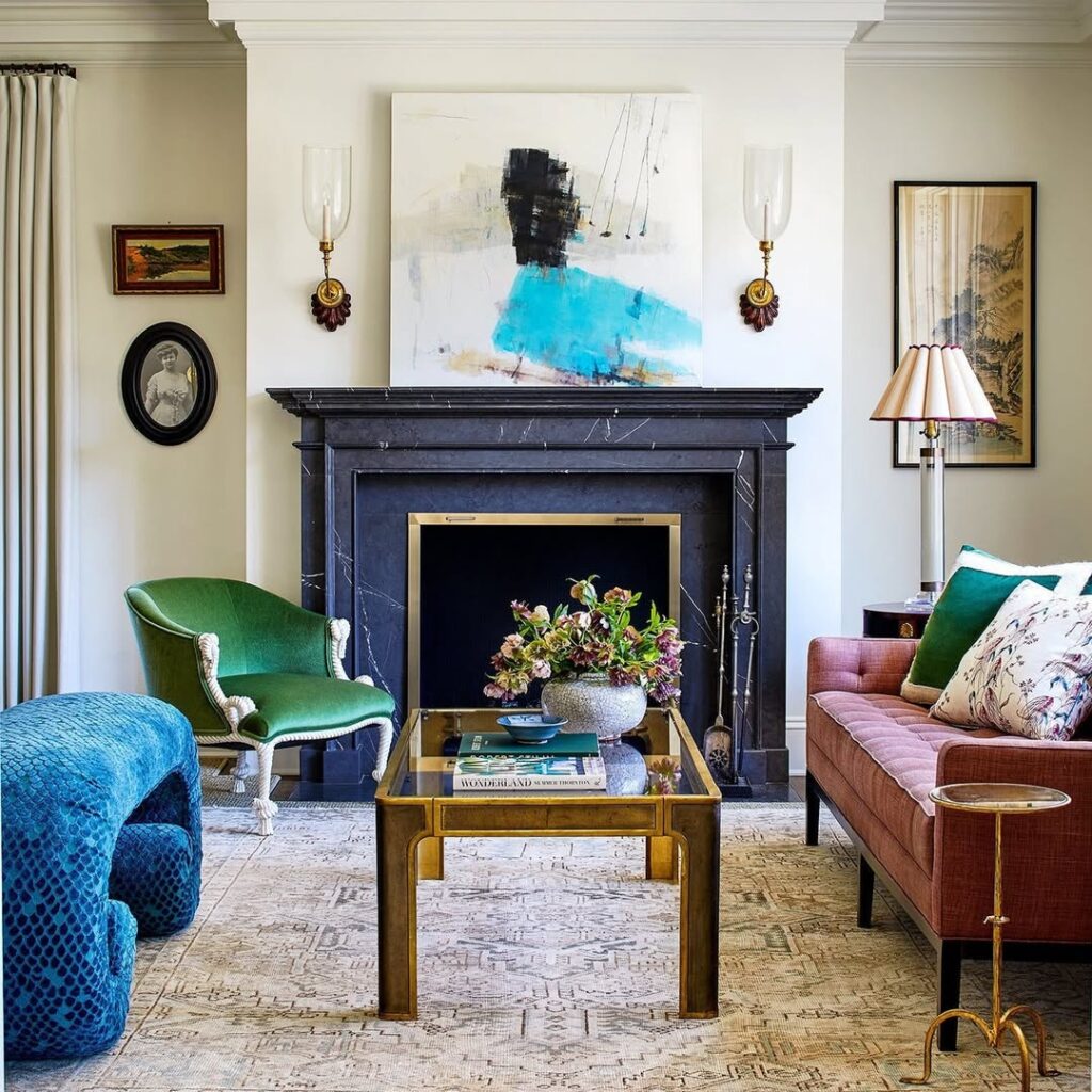 Classic Hearth in Marble and Eclectic Antiques