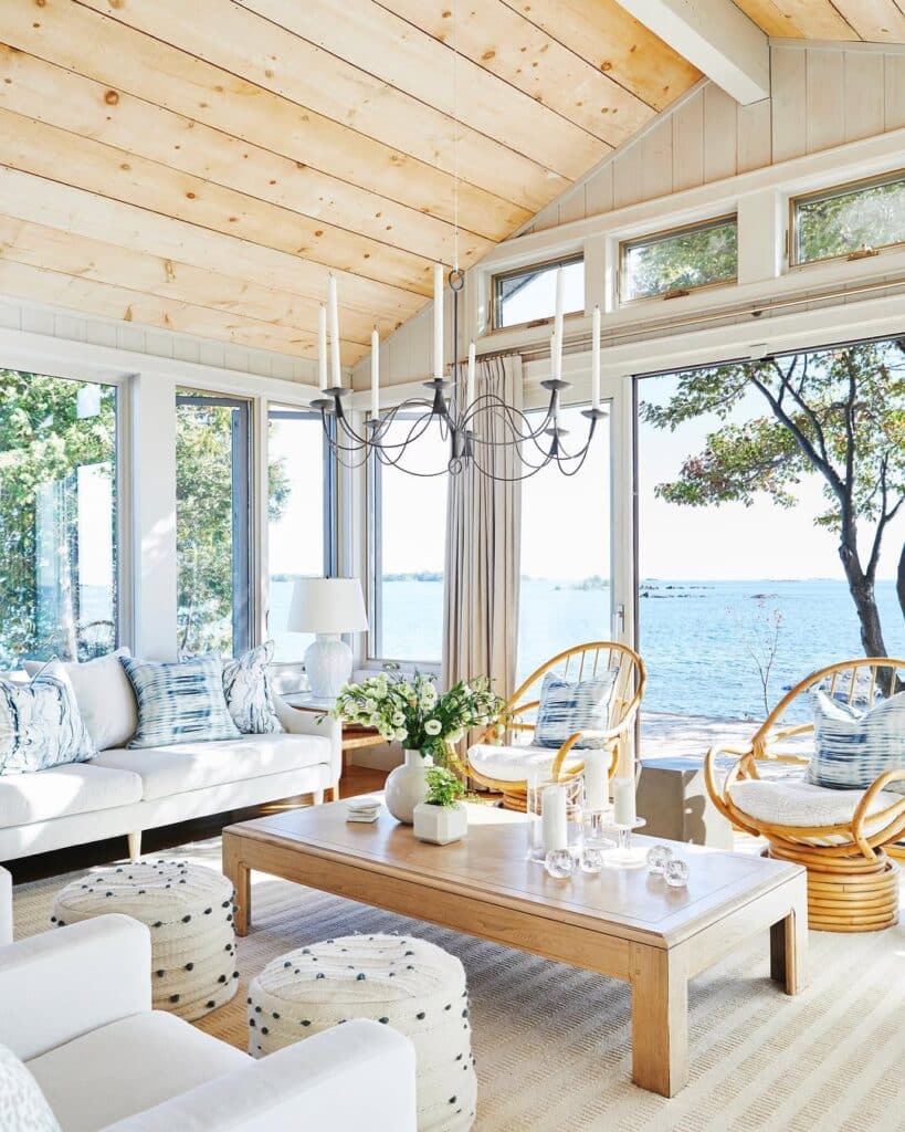 Coastal Lakefront Cottage Living Room