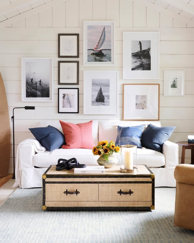 Coastal White Sofa With Gallery Wall