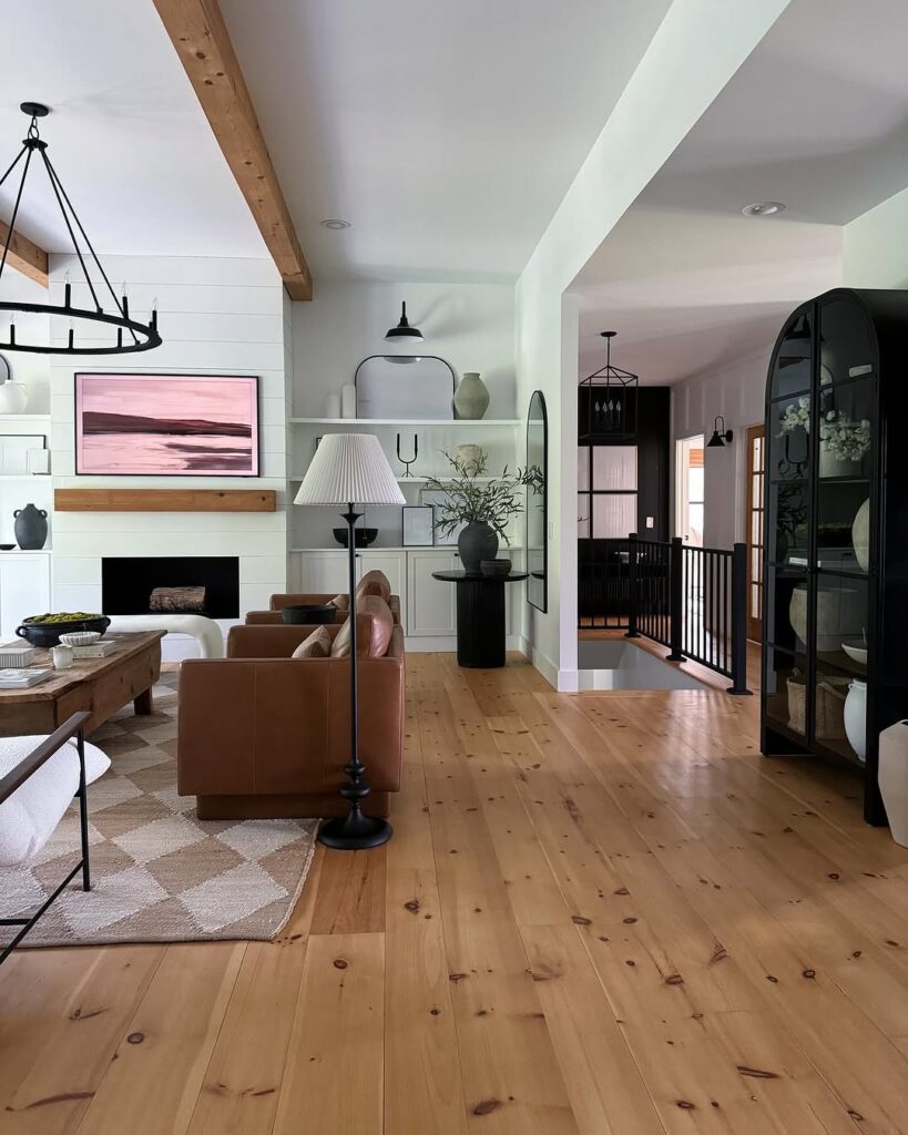 Cognac Leather Anchor in an Organic Modern Living Space