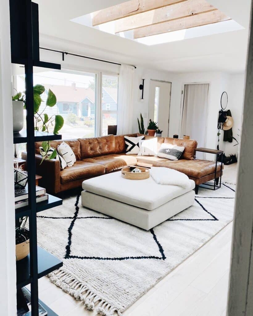 Cognac Leather Sectional for a Light-Filled Retreat
