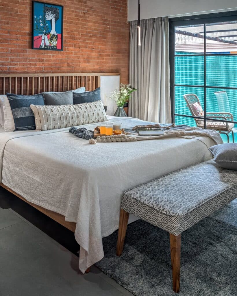 Contemporary Industrial Brick Bedroom