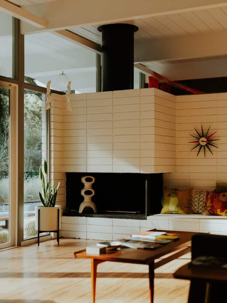 Corner White Brick Hearth