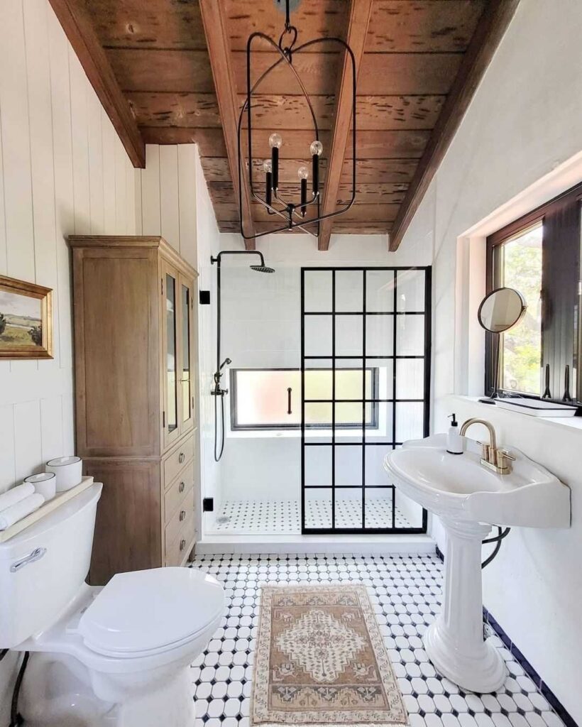 Cottage Bathroom With Exposed Beams