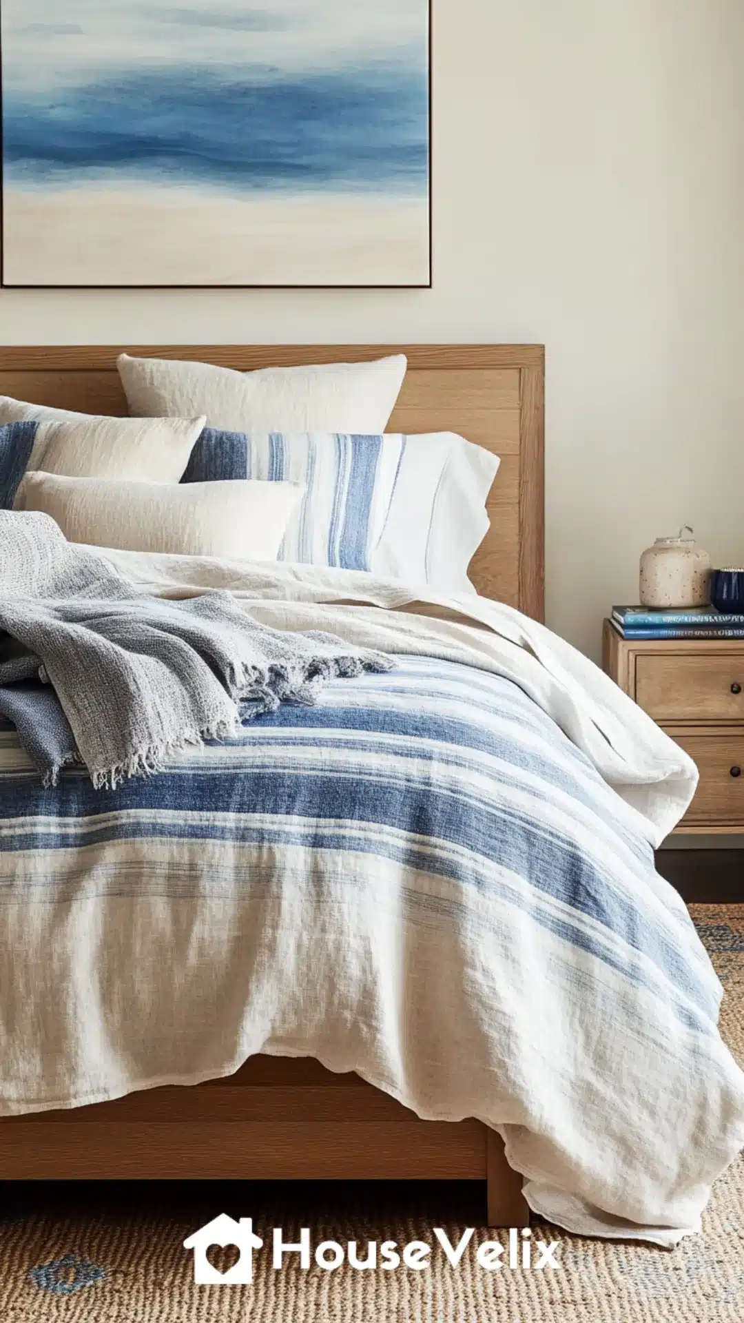Soft Striped Cotton Sheets in Muted Blues or Pastels