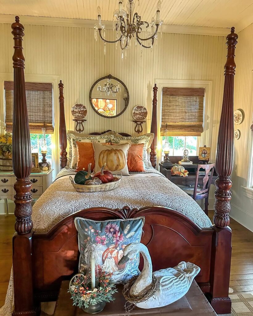 Country Bedroom with Pumpkin Tones and Mahogany