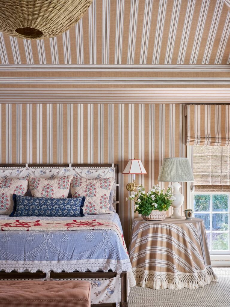 Country Bedroom with Stripes Quilting and Rural Heritage
