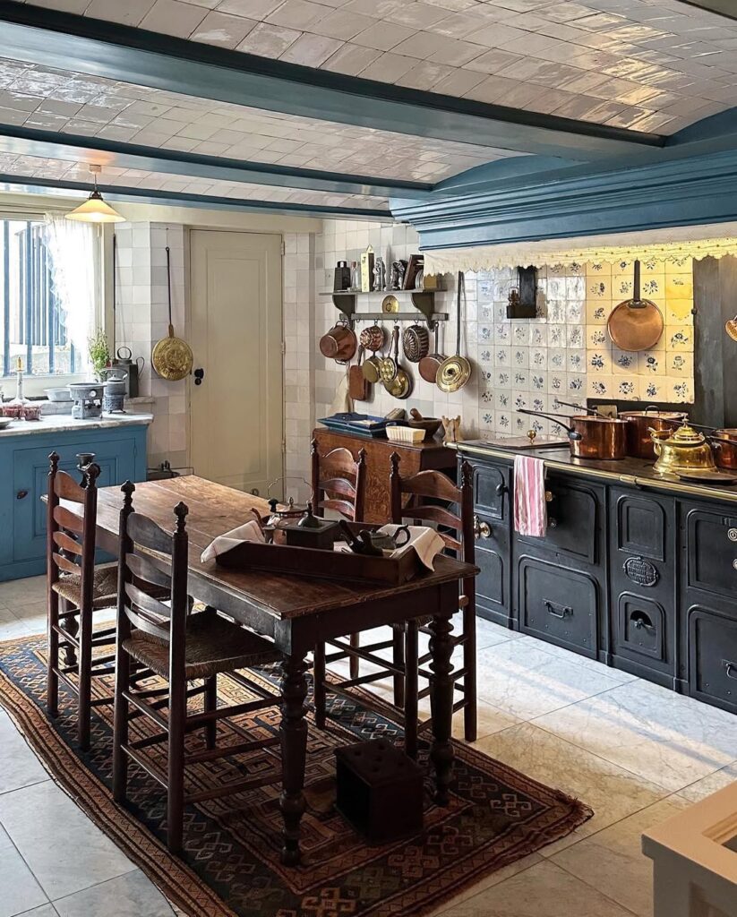 Country Kitchen with Rustic Blue and Copper