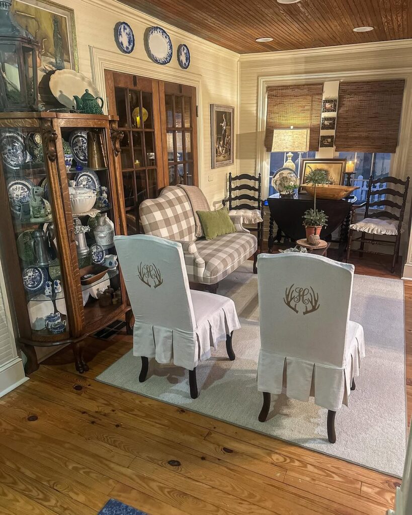 Cozy Colonial Primitive Parlor with China Display