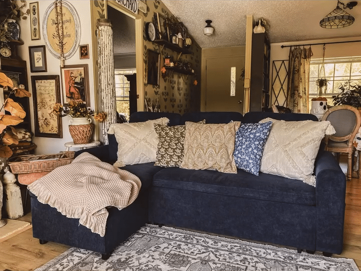 Cozy Layers with a Navy Sofa