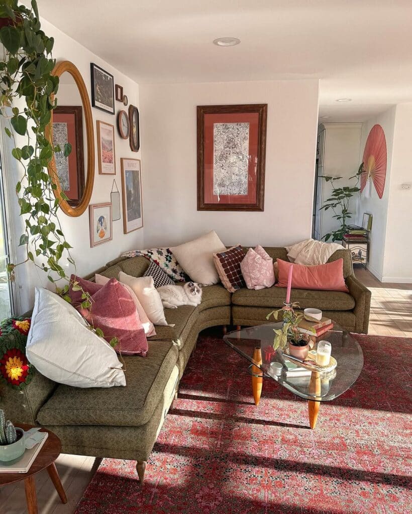 Cozy Olive Retreat with an Eclectic Sectional
