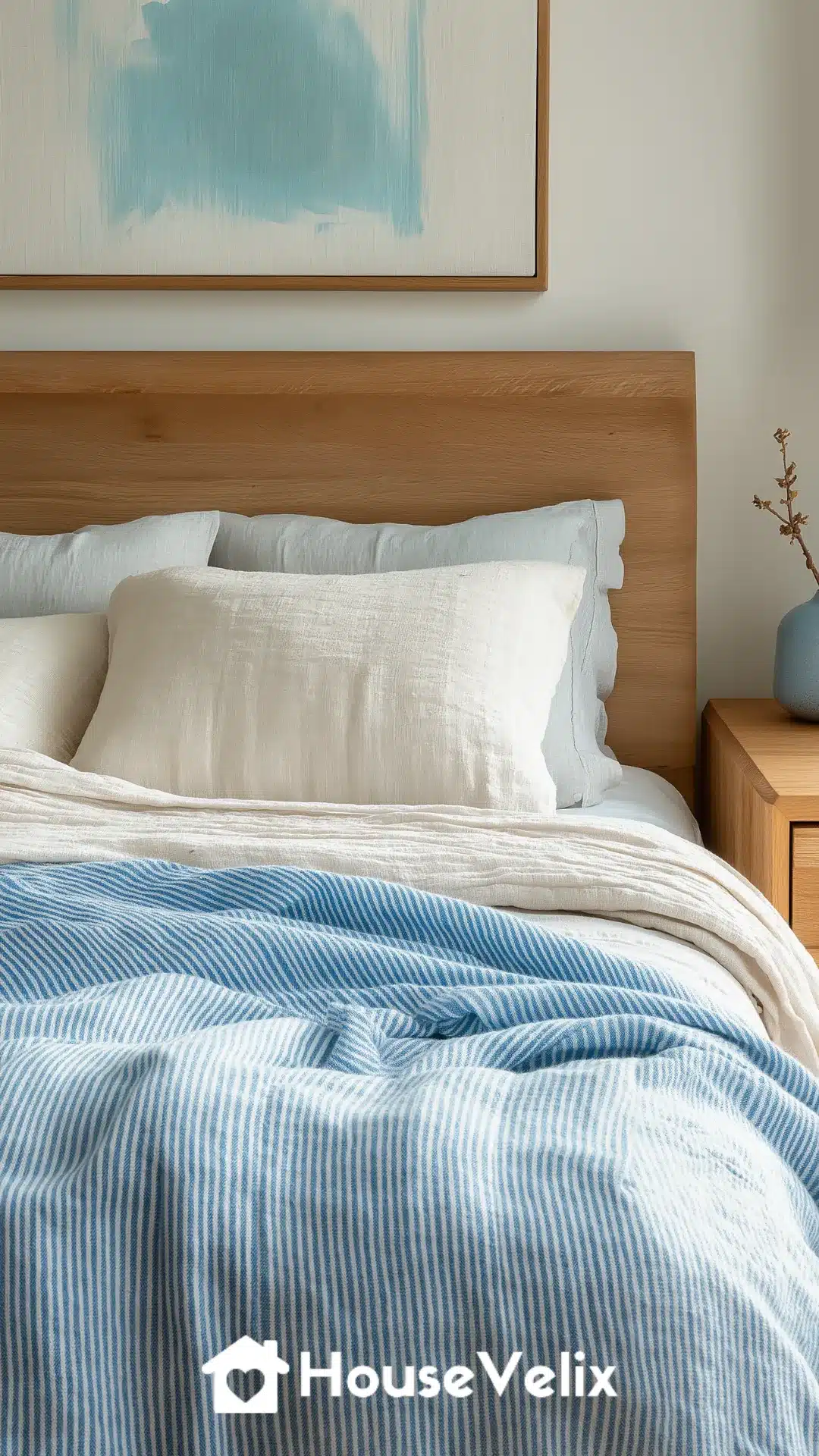 Striped Chambray Throw Blanket in Sky Blue and Cream